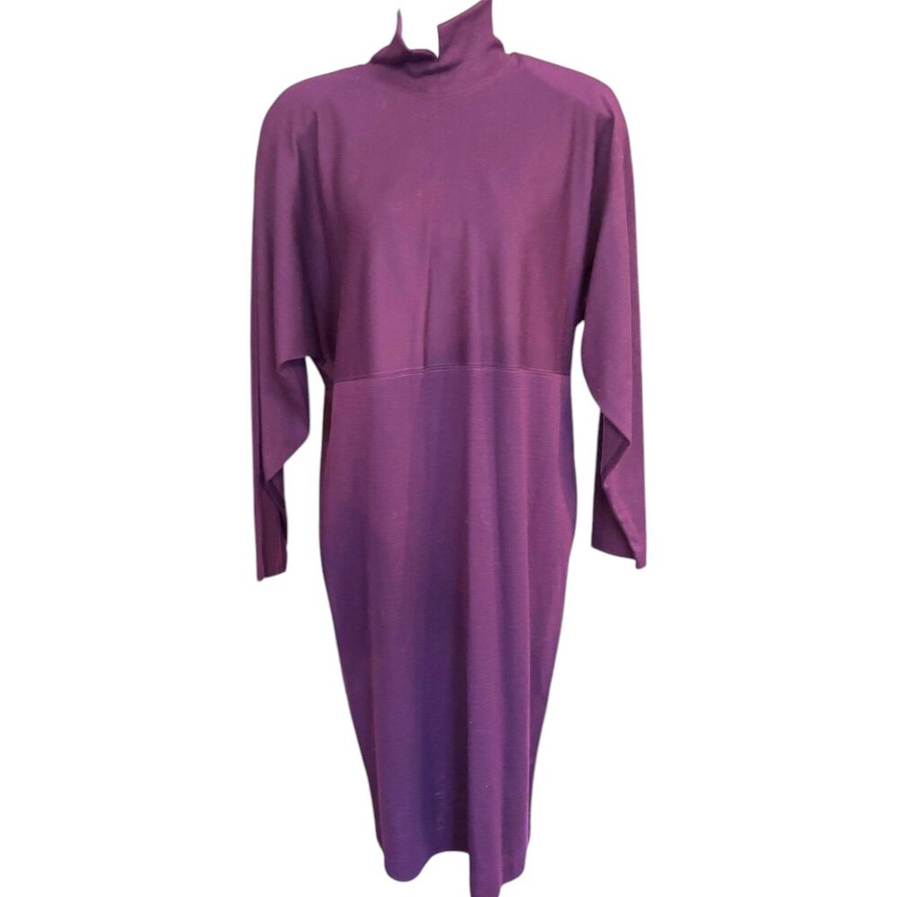 Nordstrom vintage 90s wool‎ eggplant split turtleneck long sleeve dress sz S NWT